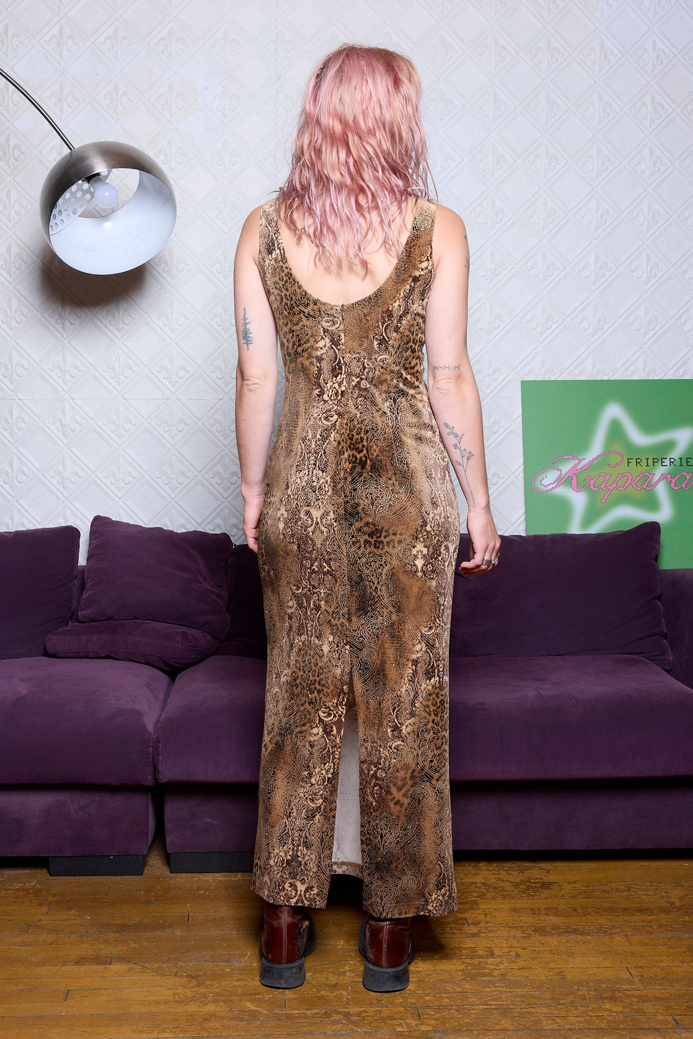 LONGUE ROBE ALGO - VELOUR MOTIFS LÉOPARD ET OR