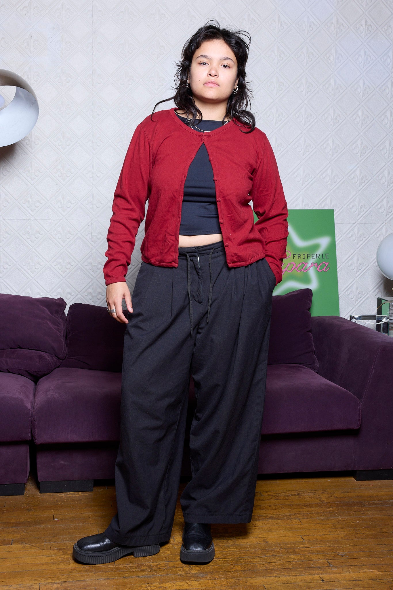 CARDIGAN EN COTON ROUGE VIN