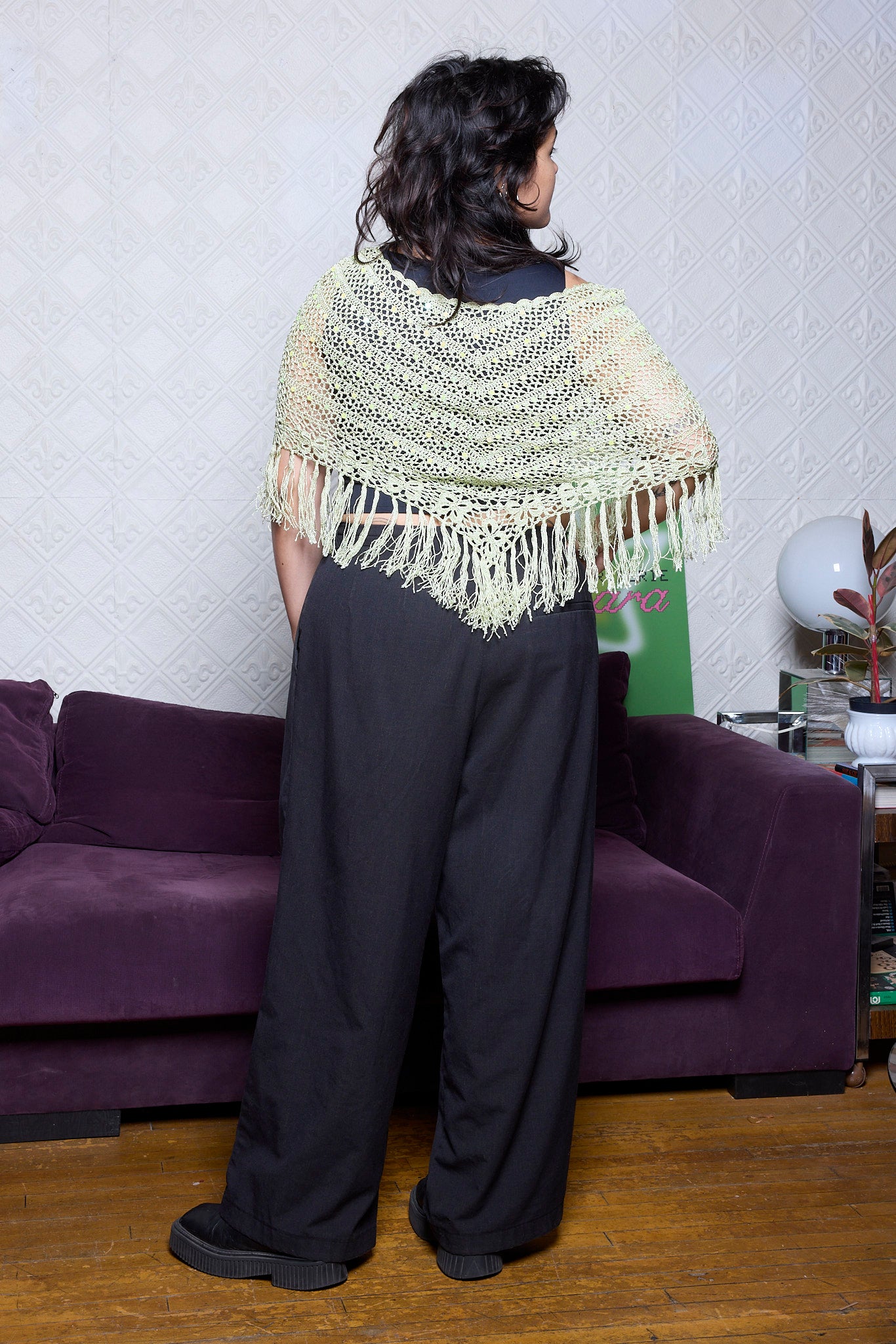 PONCHO TRICOT VERT ET PAILLETTE