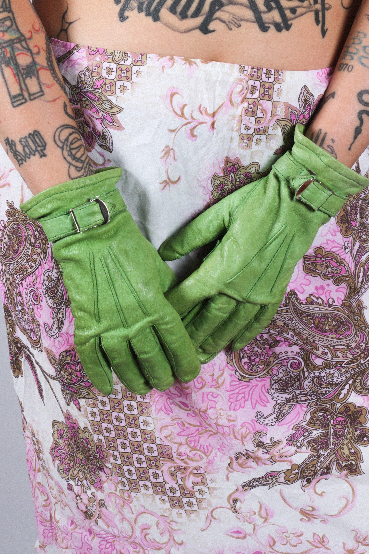 GANTS EN CUIR VERT POMME