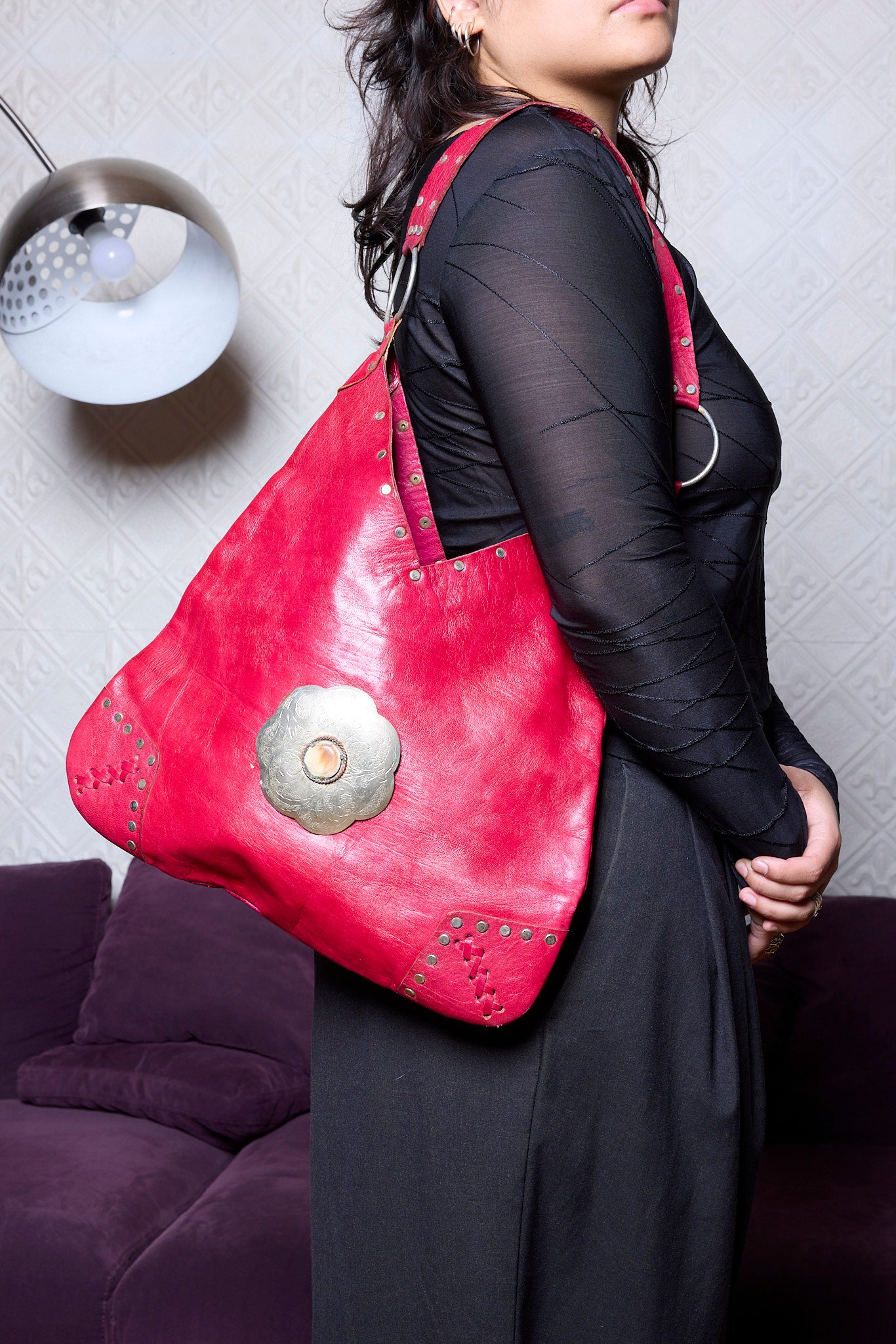 SACOCHE VINTAGE EN CUIR FUCHSIA