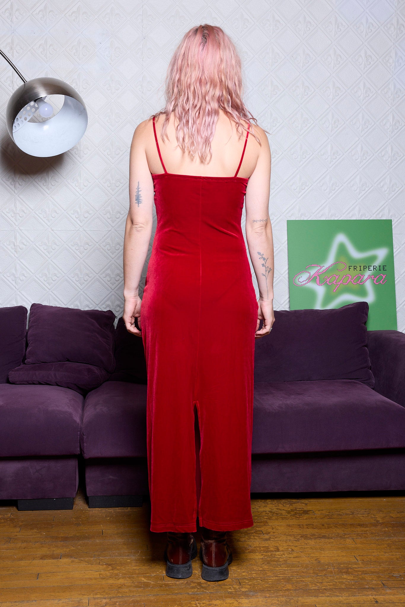 ROBE PIA VINTAGE EN VELOUR ROUGE