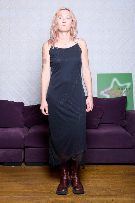 ROBE NOIRE FLEURS EN PAILLETTES