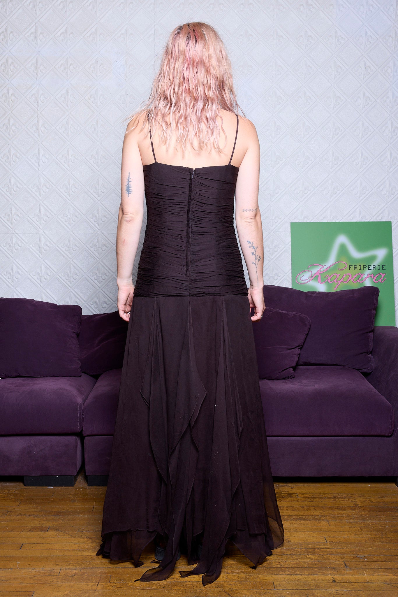 ROBE EN SOIE BRUNE BCBG